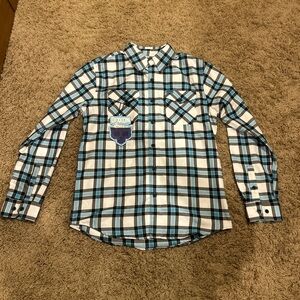 DIXXON White and Blue Plaid Button-Down Shirt